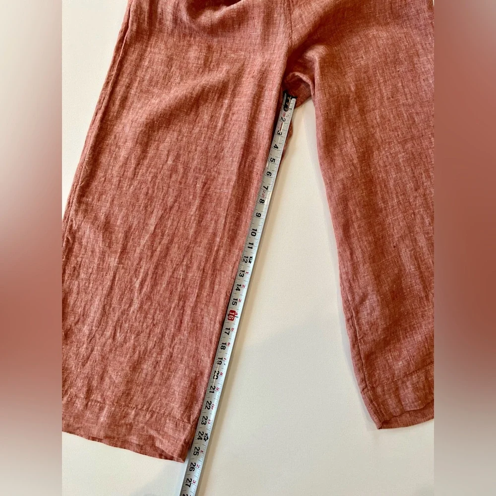 Tahari 100% Linen High Waist Wide Leg Pants Rust Terracotta Chili Flowy - Picture 3 of 11